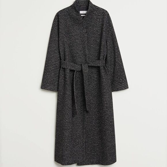 Mango Wool Blend Minimalistic Coat Belted New - Picture 8 of 8